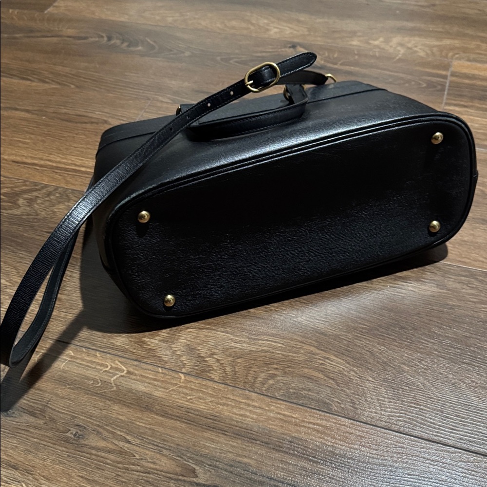 Gucci Horsebit Black Leather Top Handle Bag | Gold Hardware Crossbody - Picture 5 of 14